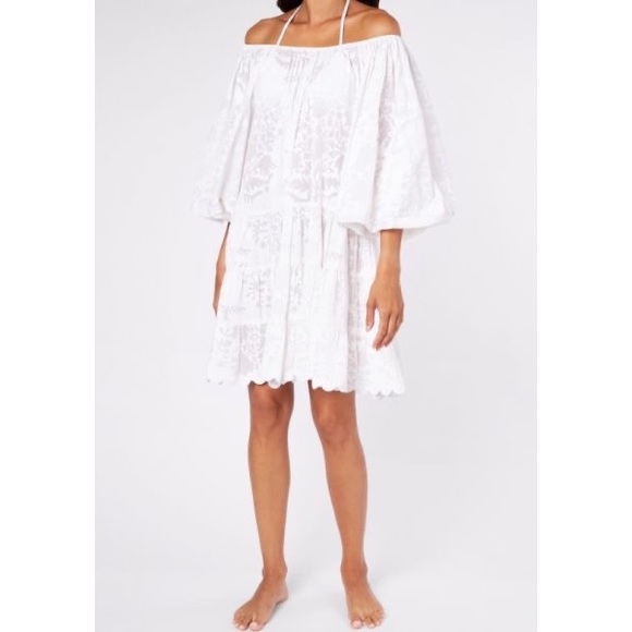 Juliet Dunn London Boho Layer Dress in Palladio Block Print White - Picture 4 of 8